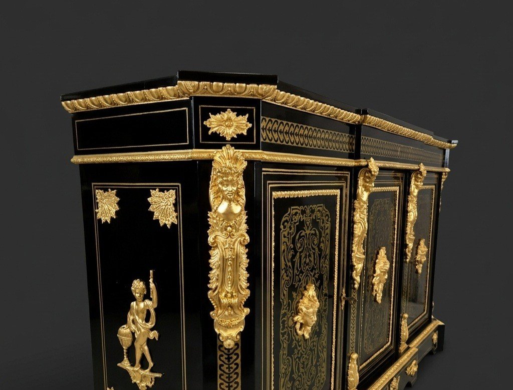 Large Three-door Napoleon III Sideboard With Boulle Marquetry-photo-4