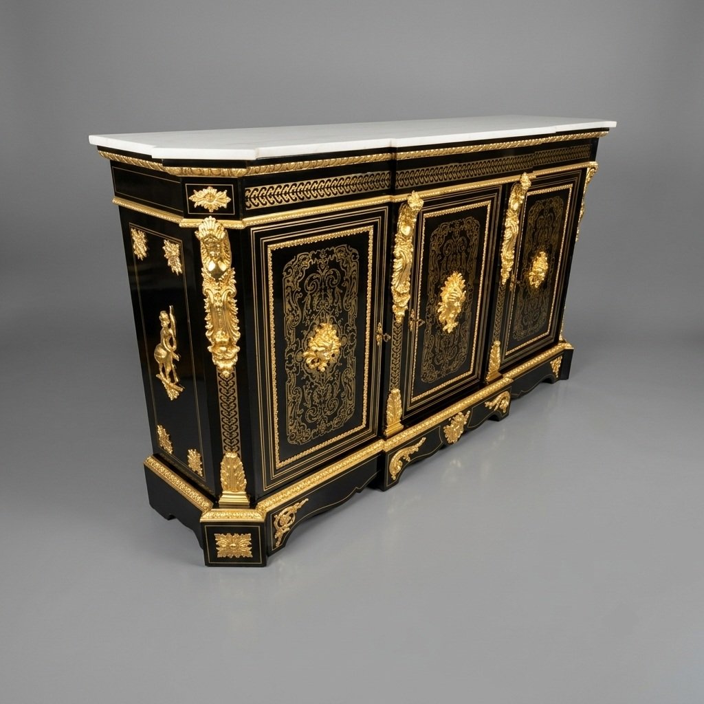 Large Three-door Napoleon III Sideboard With Boulle Marquetry-photo-2