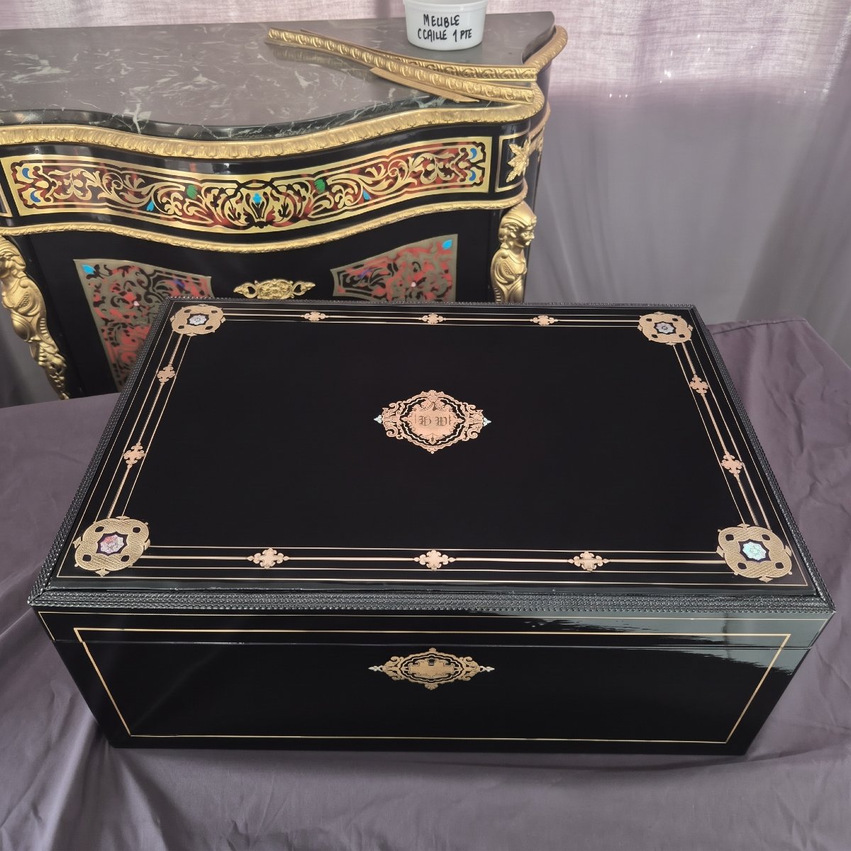 Large Shawl Chest With Boulle Marquetry, Signed "th."; From The Napoleonic III Period (napoleon III)-photo-3