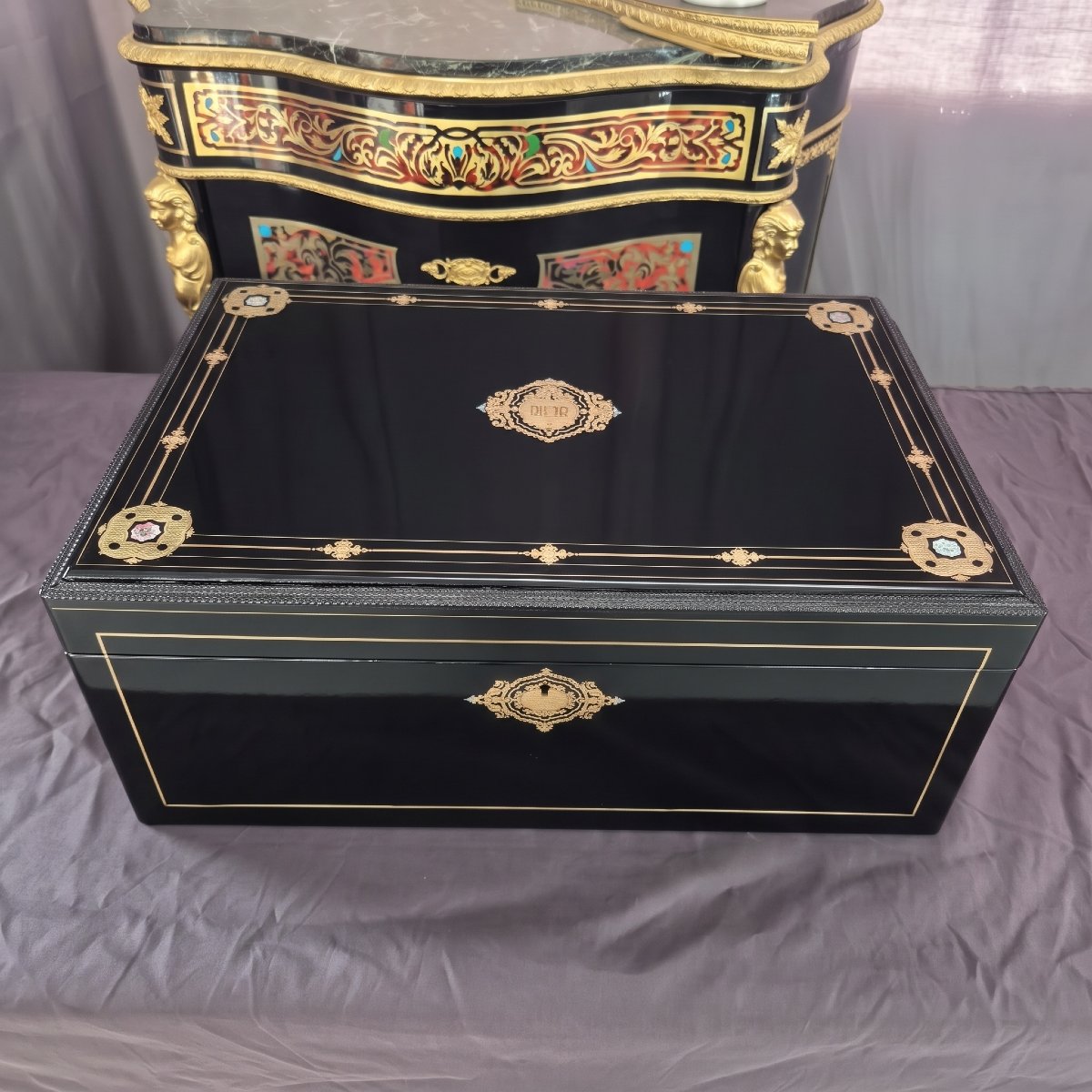Large Shawl Chest With Boulle Marquetry, Signed "th."; From The Napoleonic III Period (napoleon III)-photo-4