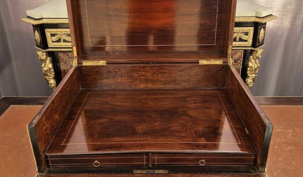 Large Shawl Chest With Boulle Marquetry, Signed "th."; From The Napoleonic III Period (napoleon III)-photo-5