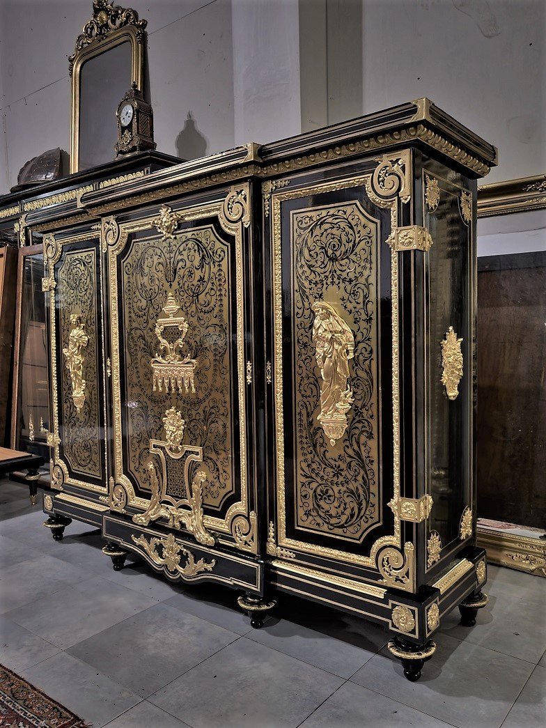 Grand Meuble d'Appui Ou Armoire Basse Signée Befort Marqueterie Boulle Napoléon III Napoleon 3-photo-2