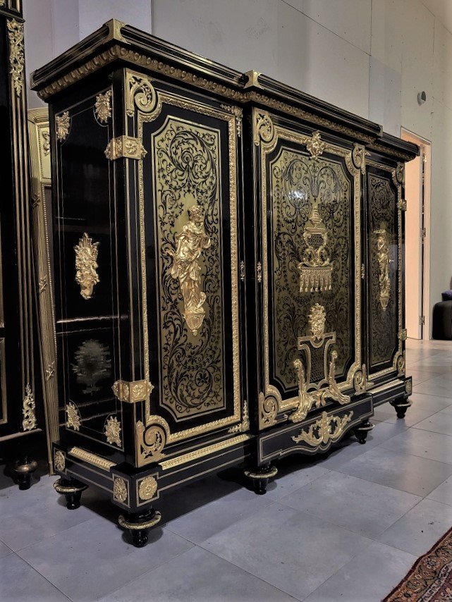 Grand Meuble d'Appui Ou Armoire Basse Signée Befort Marqueterie Boulle Napoléon III Napoleon 3-photo-4