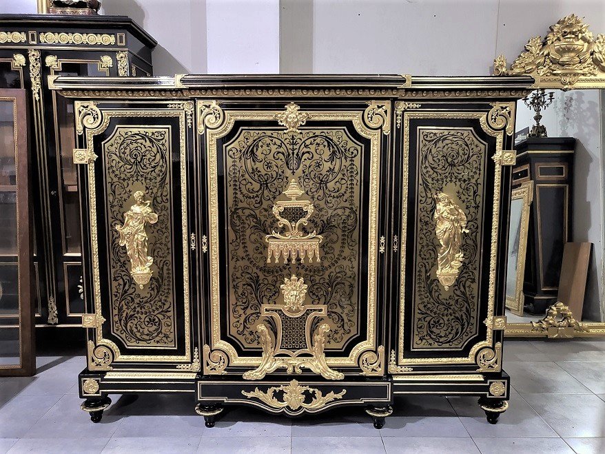 Grand Meuble d'Appui Ou Armoire Basse Signée Befort Marqueterie Boulle Napoléon III Napoleon 3-photo-1