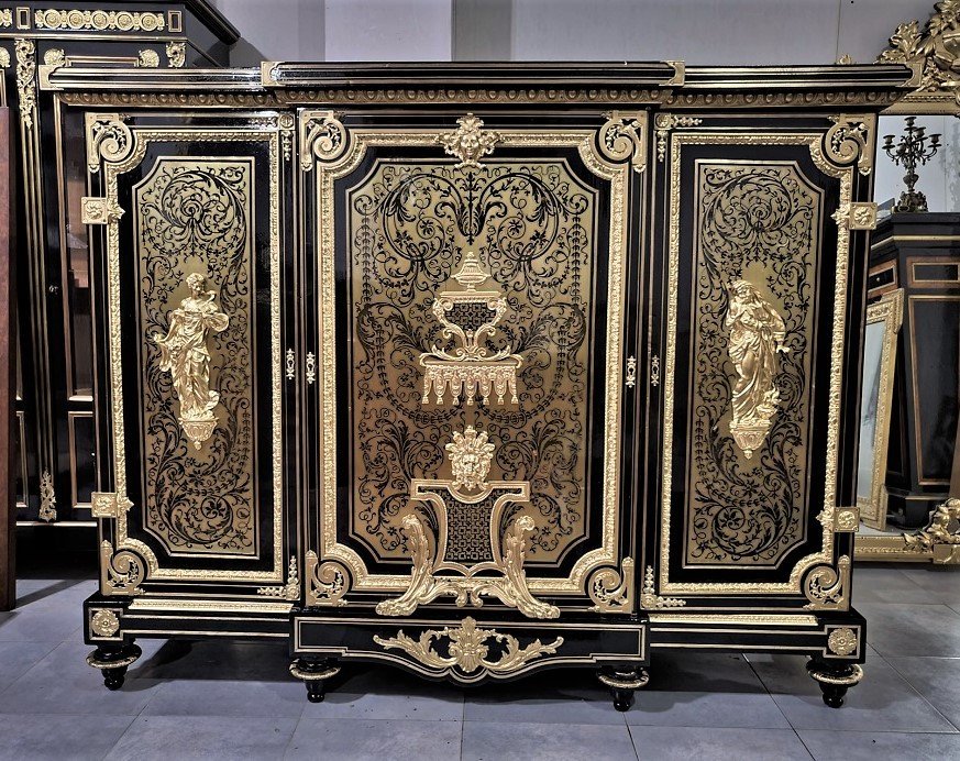 Grand Meuble d'Appui Ou Armoire Basse Signée Befort Marqueterie Boulle Napoléon III Napoleon 3