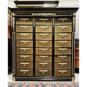 Rare Large Notary Cartonnier 24 Drawers Napoleon III Period Napoleon 3 Boulle Marquetry