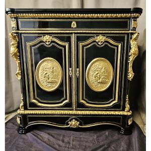 meuble d'appui 2 portes à médaillon estampillé Diehl en marqueterie boulle ep. Napoléon III 