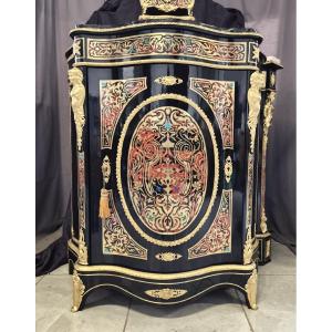 Curved Piece Of Furniture In Multicolored Boulle Marquetry Napoleon III Period Napoleon 3
