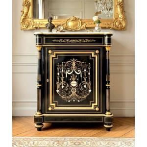 meuble d'appui 1 porte en marqueterie boulle trois matières époque Napoléon III napoleon 3