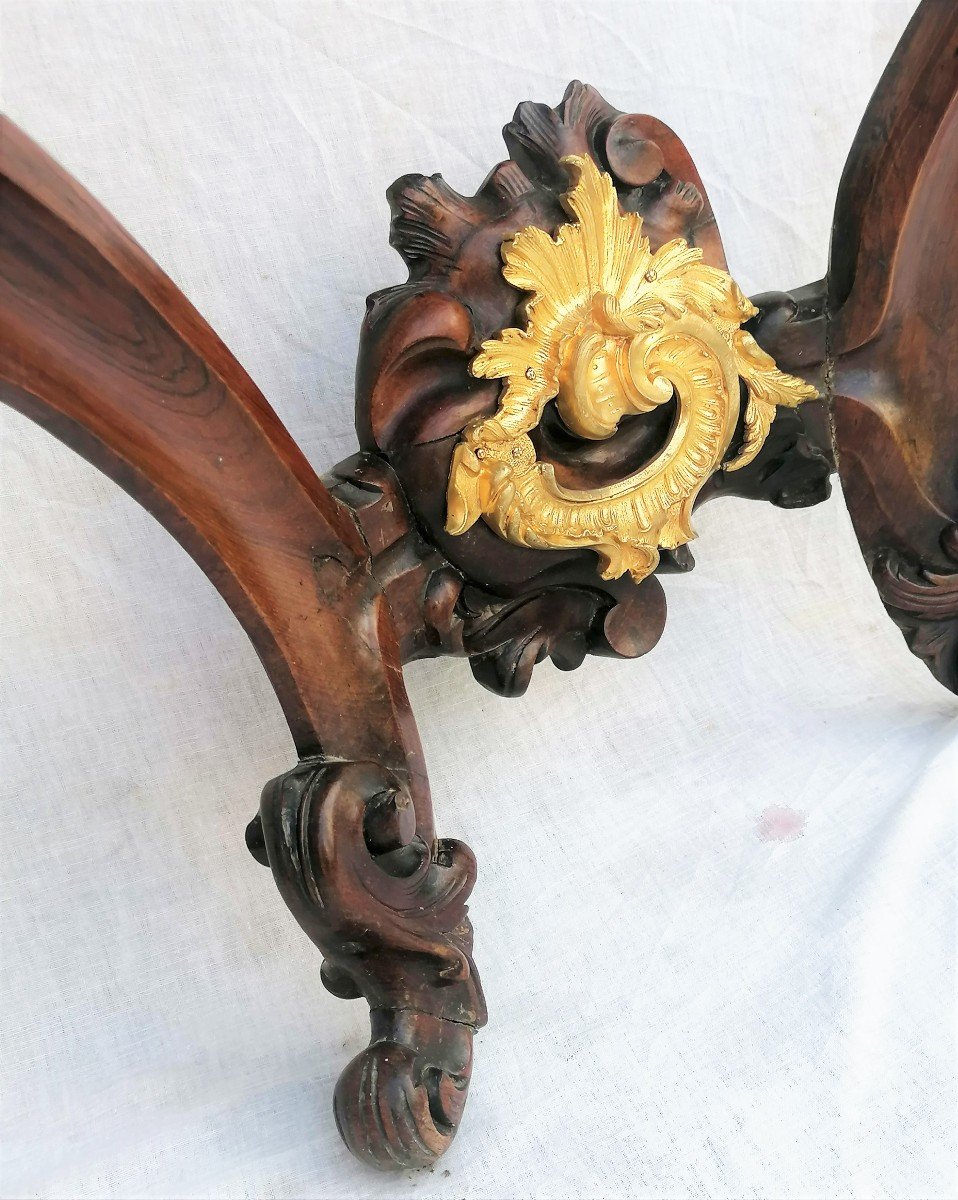 Console 2 Legs In Rosewood & Gilt Bronze Louis XV Period-photo-3