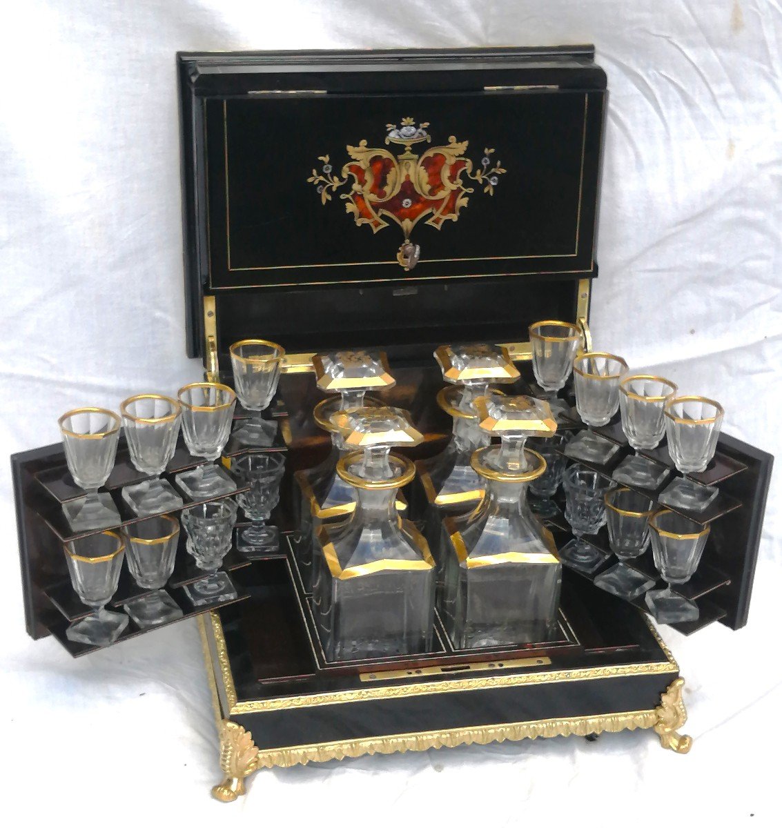 Liqueur Cellar Boulle Marquetry & Bronze Napoleon Napoleon III-photo-3