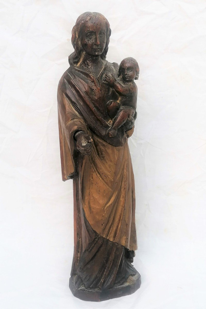 Virgin And Child In Carved Wood XVIIIth 40 Cm