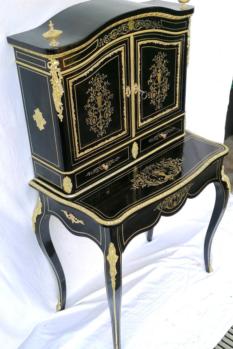 Bureau Bonheur Du Jour Marqueterie Boulle Bronze Napoléon Napoleon III-photo-4