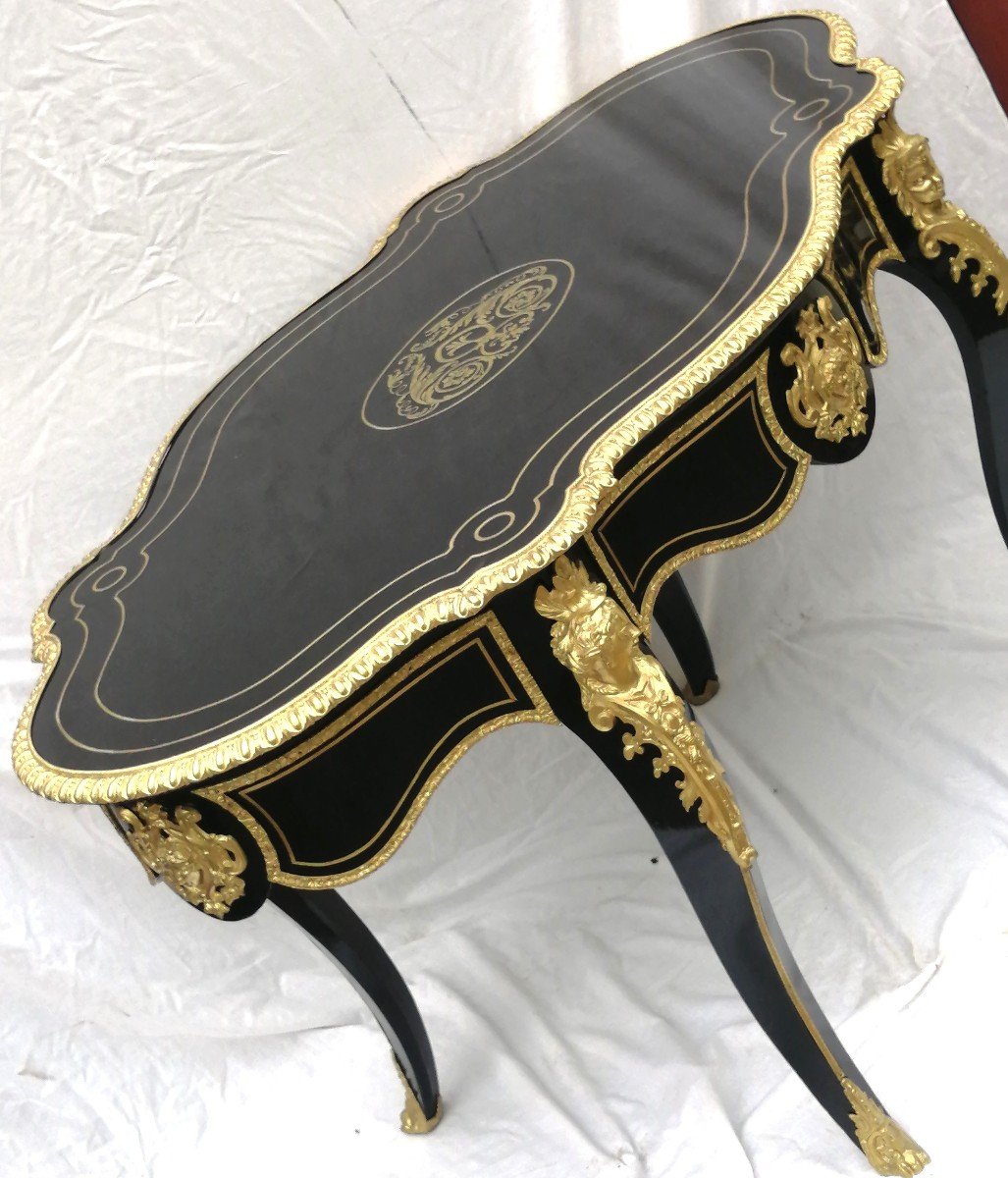 Table Guéridon Violon  Marqueterie Boulle  & Bronze Napoléon Napoleon III-photo-2