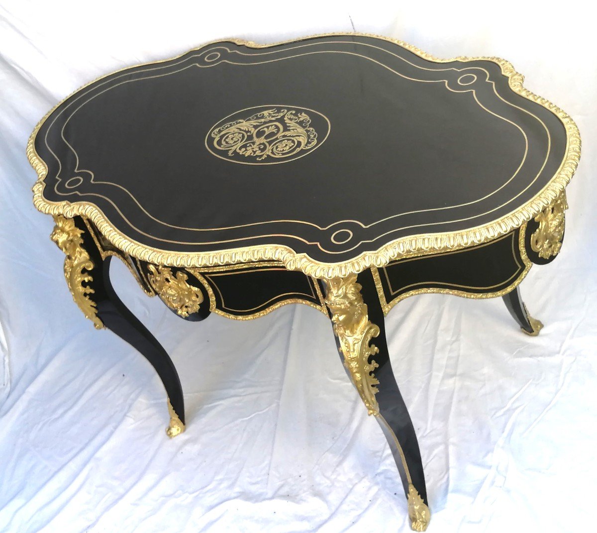 Table Guéridon Violon  Marqueterie Boulle  & Bronze Napoléon Napoleon III-photo-1