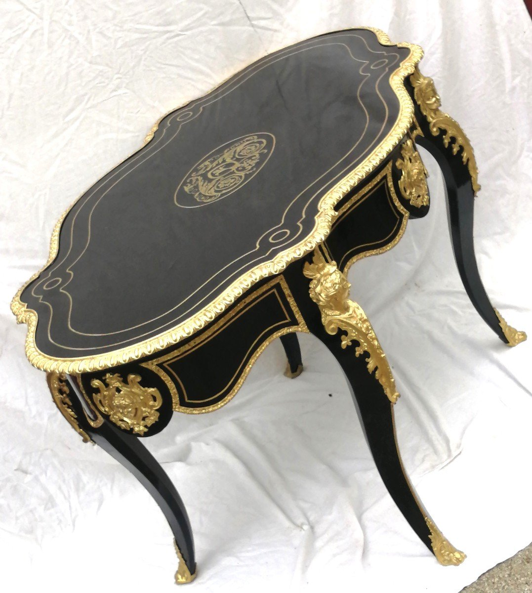 Table Guéridon Violon  Marqueterie Boulle  & Bronze Napoléon Napoleon III-photo-2