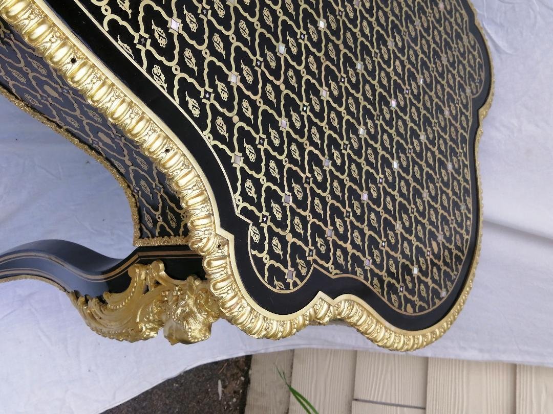 Table de milieu violonée en marqueterie Boulle résille Napoleon Napoléon III DIEHL-photo-2