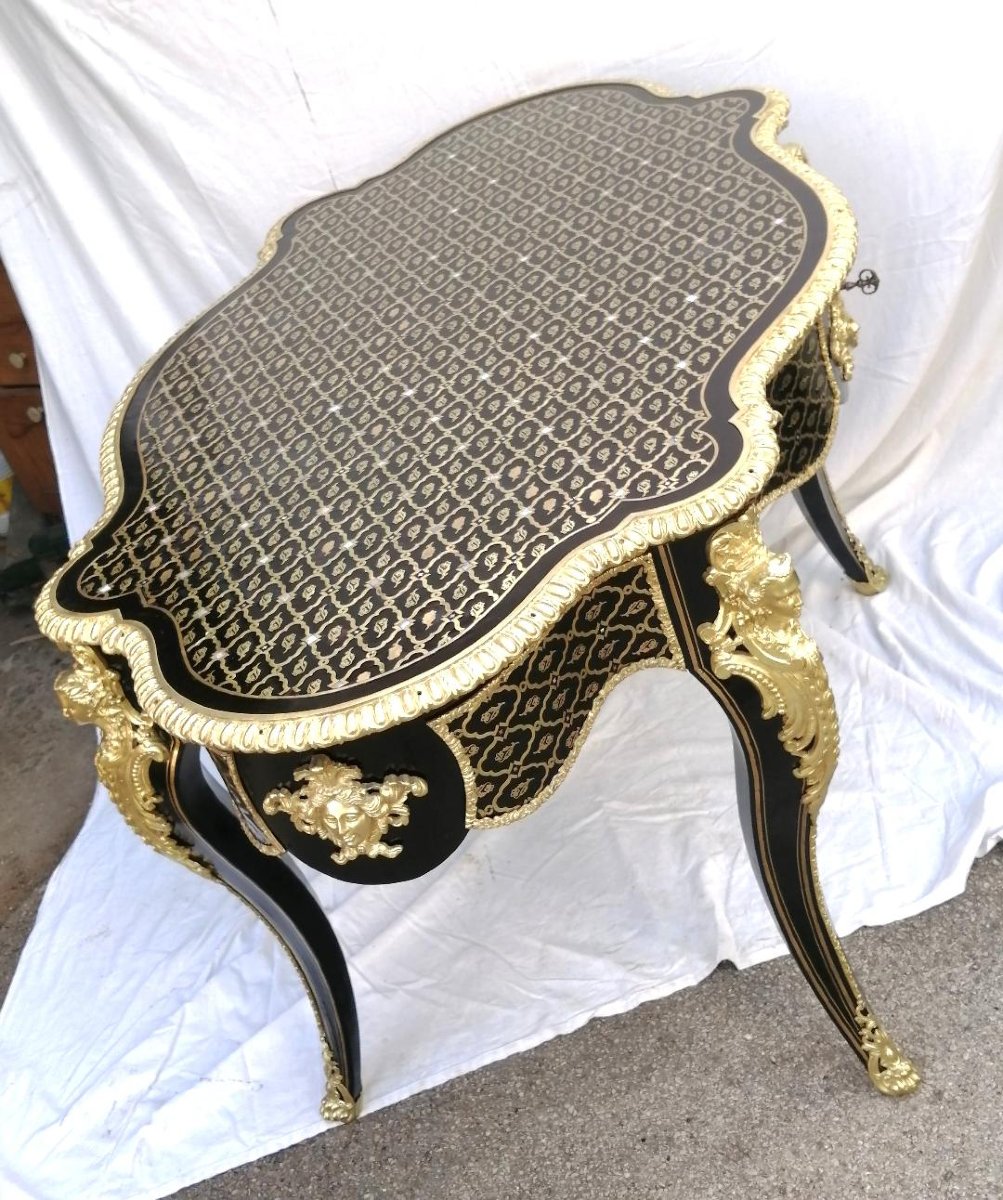 Table de milieu violonée en marqueterie Boulle résille Napoleon Napoléon III DIEHL-photo-1