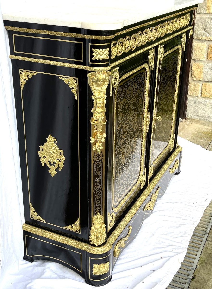 Large Two-door Boulle Marquetry Sideboard, Napoleon III Style-photo-2