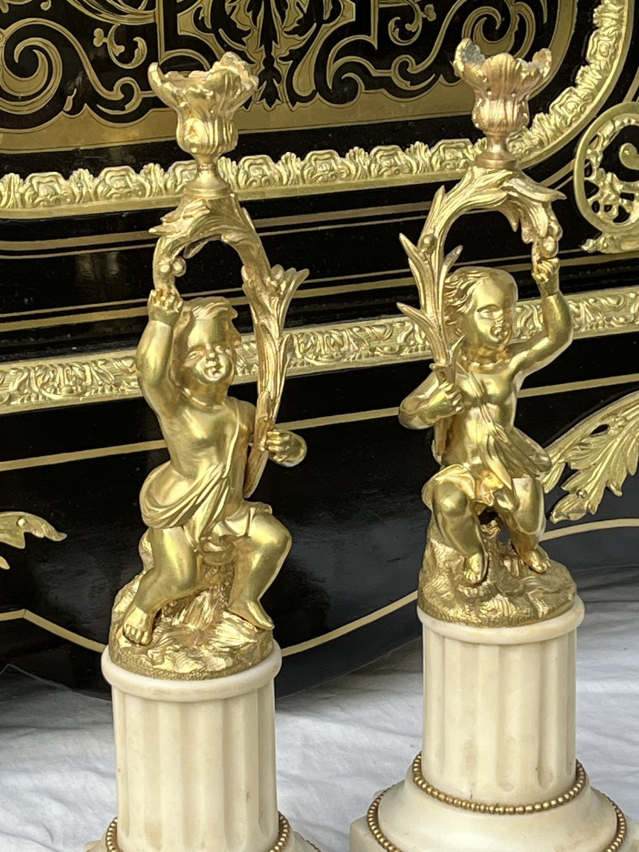 Paire de bougeoirs / chandeliers bronze putti Napoléon 3-photo-2