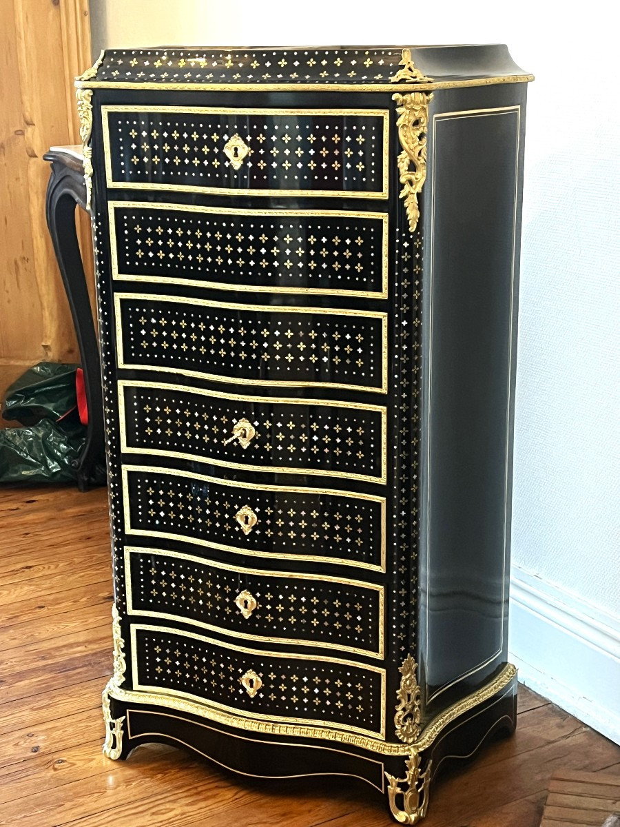 Secrétaire en marqueterie Boulle à la reine nacre laiton Napoléon Napoleon III