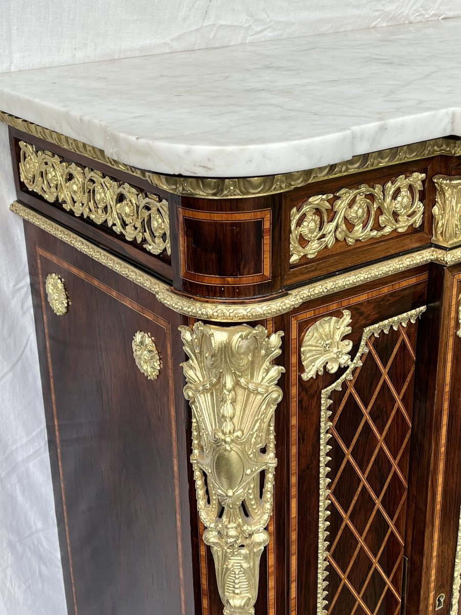 Meuble d'appui à dormants marqueterie bois boulle Napoléon III bronze signé henri picard-photo-2