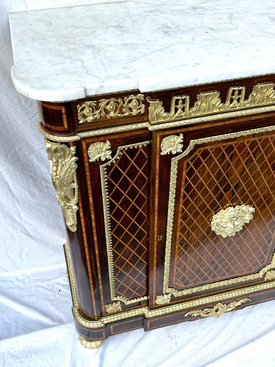 Meuble d'appui à dormants marqueterie bois boulle Napoléon III bronze signé henri picard-photo-1