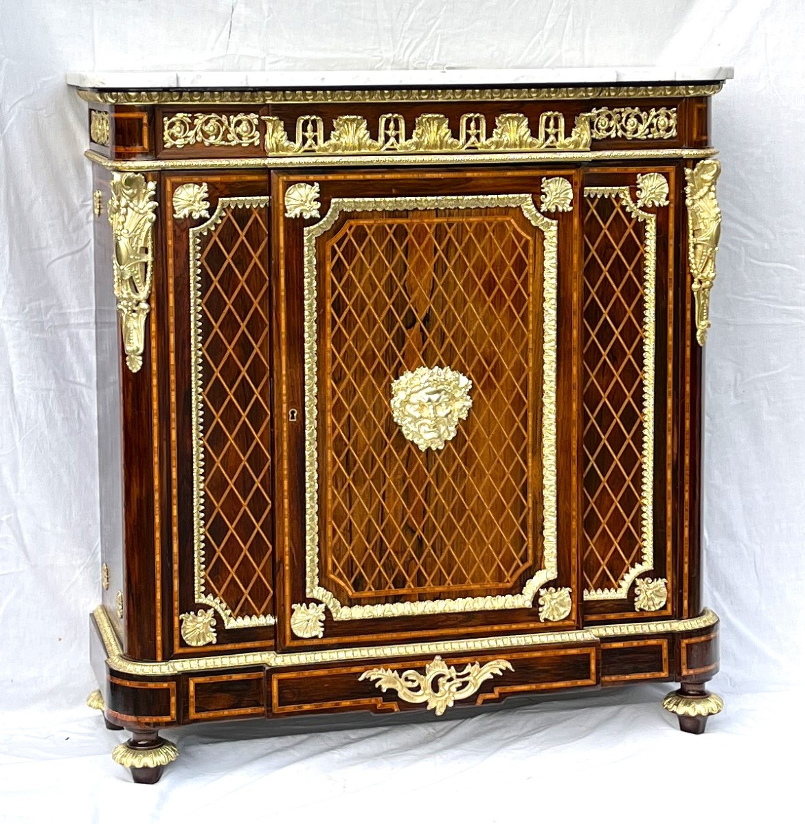 Meuble d'appui à dormants marqueterie bois boulle Napoléon III bronze signé henri picard