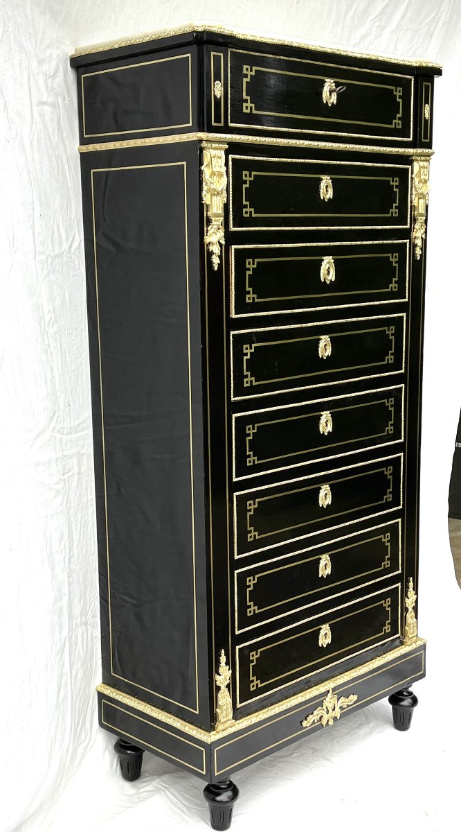 Véritable semainier marqueterie Boulle Napoléon 3-photo-1