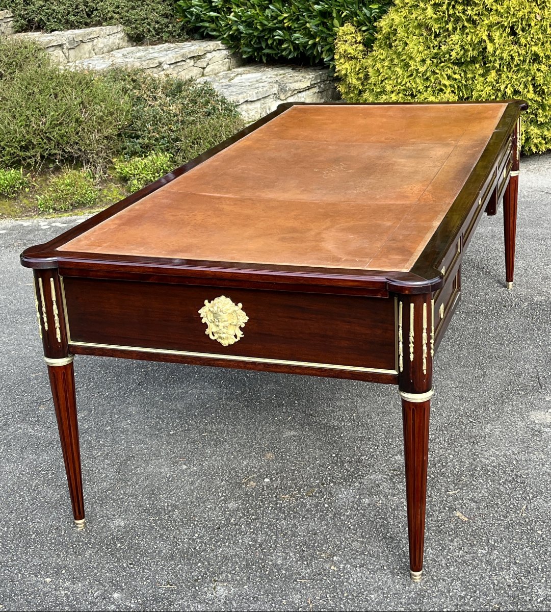Très grand bureau de ministre style Louis XVI fin XIX ème Napoléon Boulle-photo-3