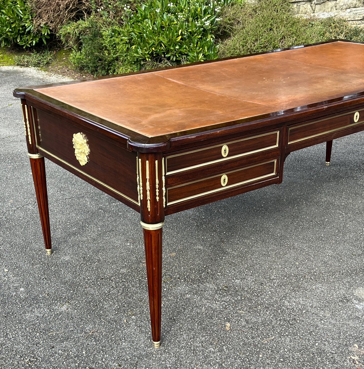 Très grand bureau de ministre style Louis XVI fin XIX ème Napoléon Boulle-photo-4