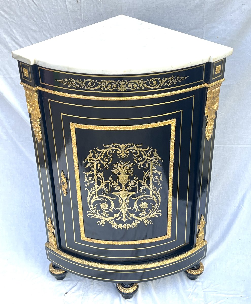 Encoignure meuble de coin marqueterie Boulle Napoléon 3-photo-2