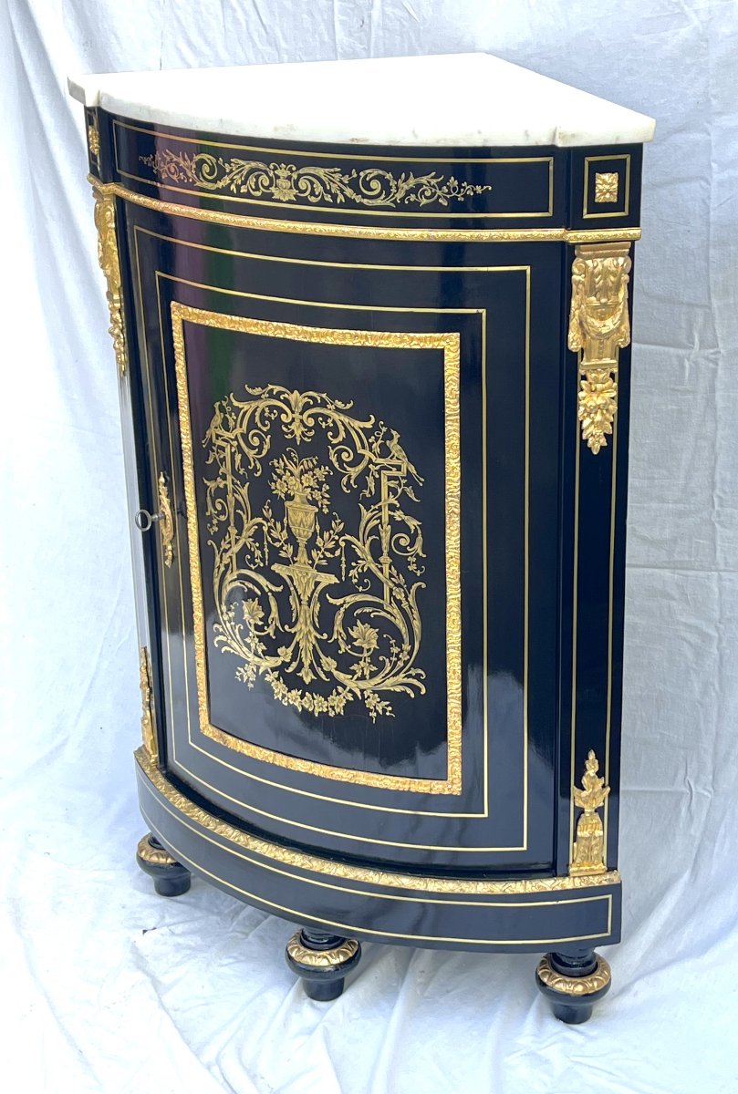 Encoignure meuble de coin marqueterie Boulle Napoléon 3-photo-1