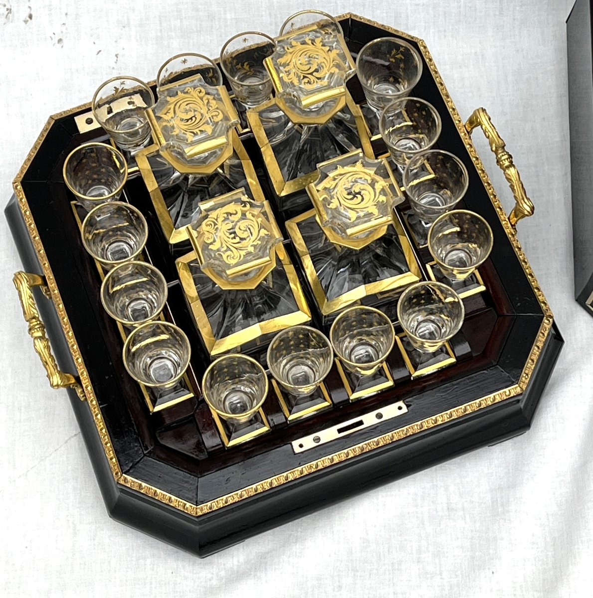 Large Baccarat Napoleon 3 Bronze Boulle Marquetry Liqueur Cellar-photo-3