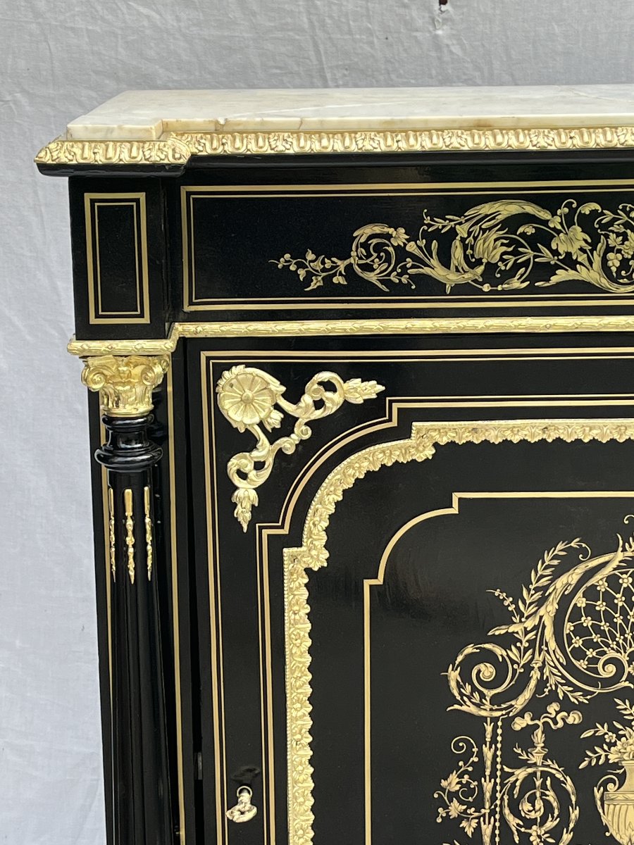 Large Napoleon III-style Sideboard With Columns And Boulle Marquetry-photo-2