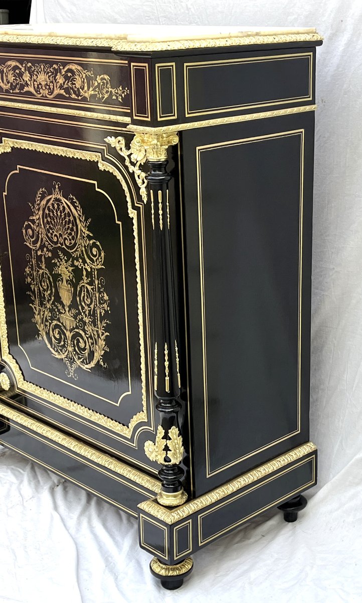 Large Napoleon III-style Sideboard With Columns And Boulle Marquetry-photo-3