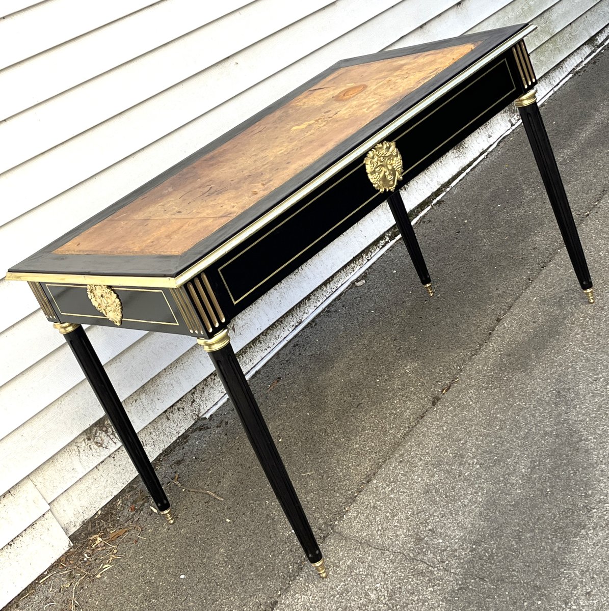 Bureau de style Louis XVI bronze cuir Boulle Napoleon 3-photo-3