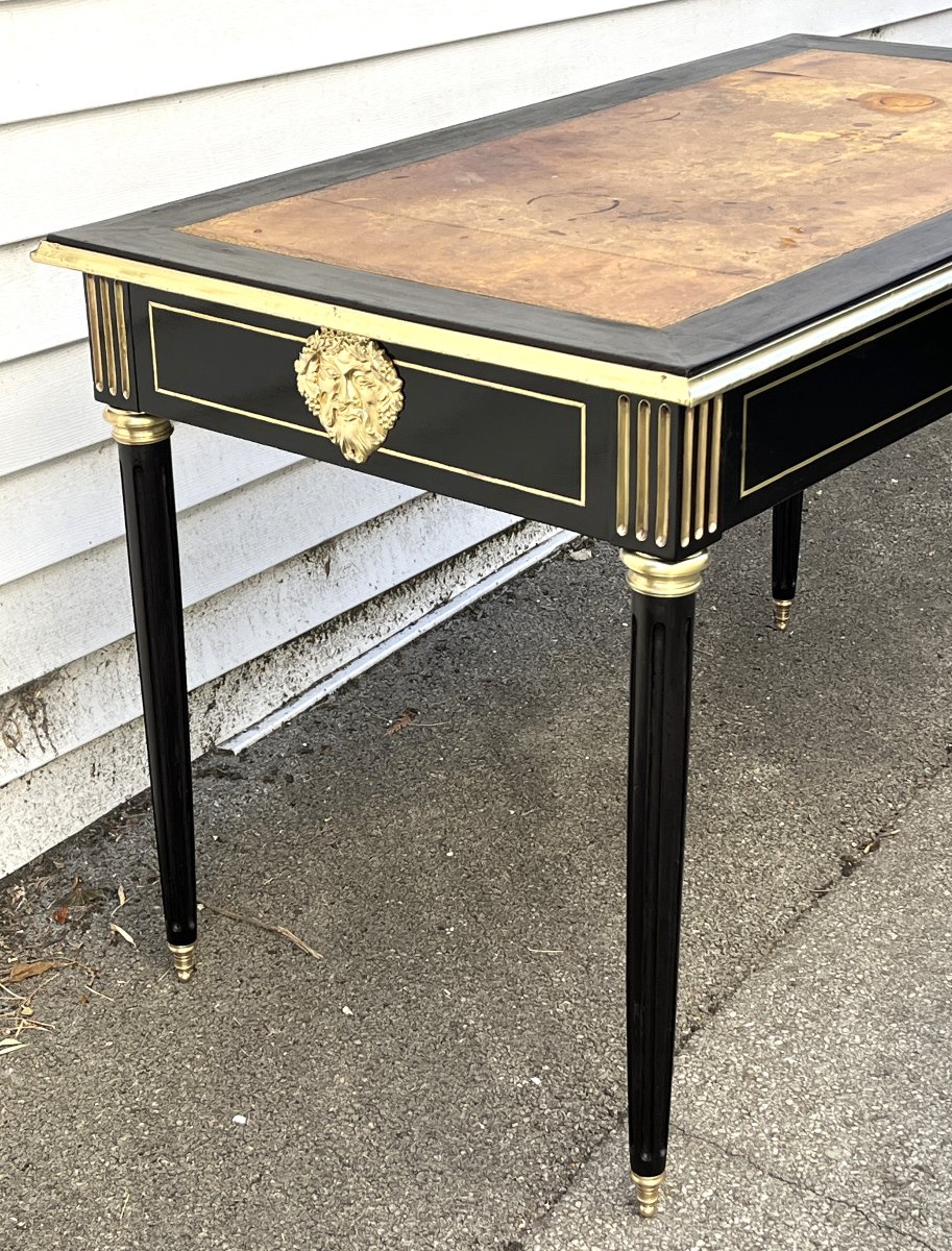 Bureau de style Louis XVI bronze cuir Boulle Napoleon 3-photo-4
