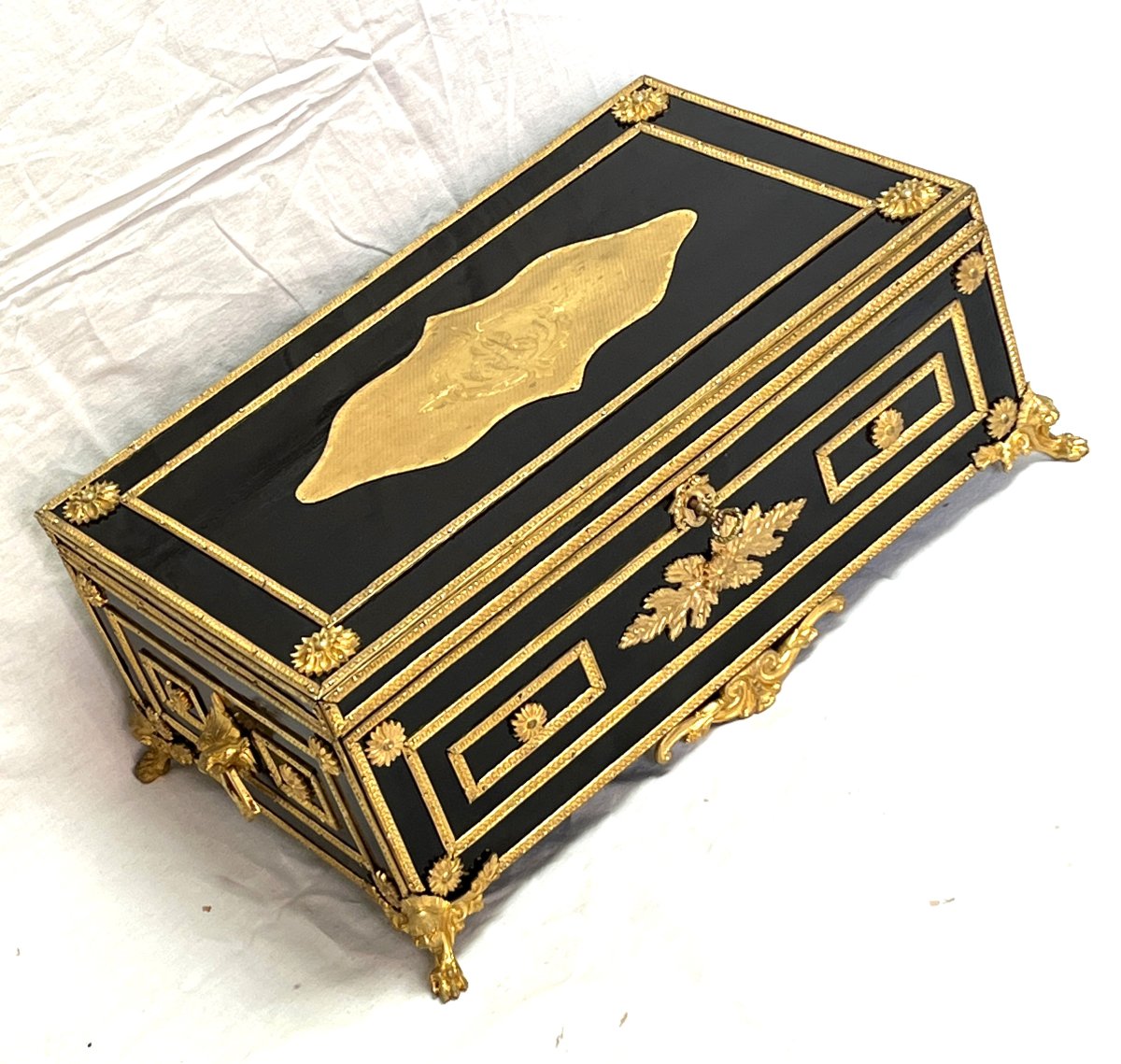 Grand coffret de voyage Boulle bronze Napoléon 3-photo-3