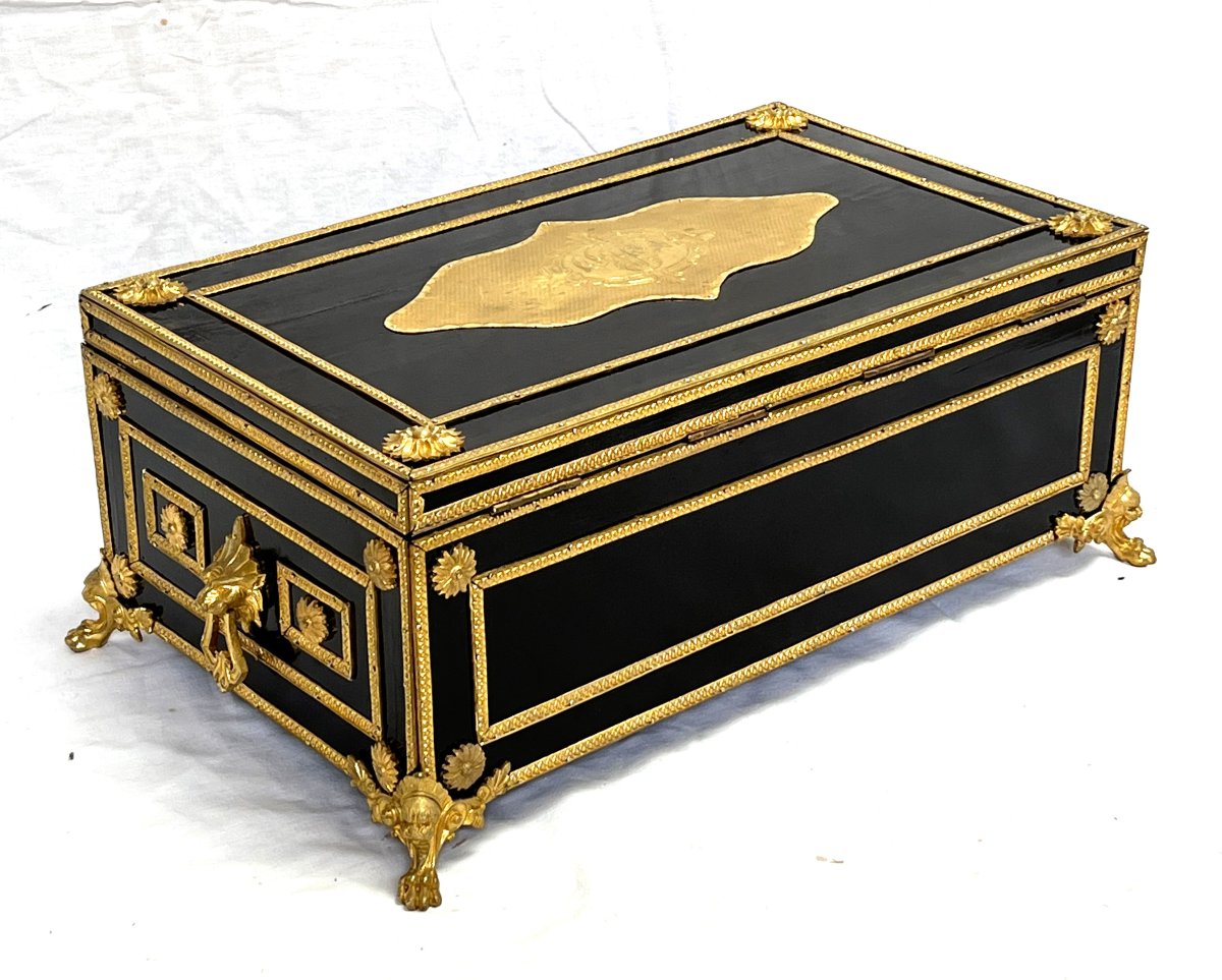 Grand coffret de voyage Boulle bronze Napoléon 3-photo-4