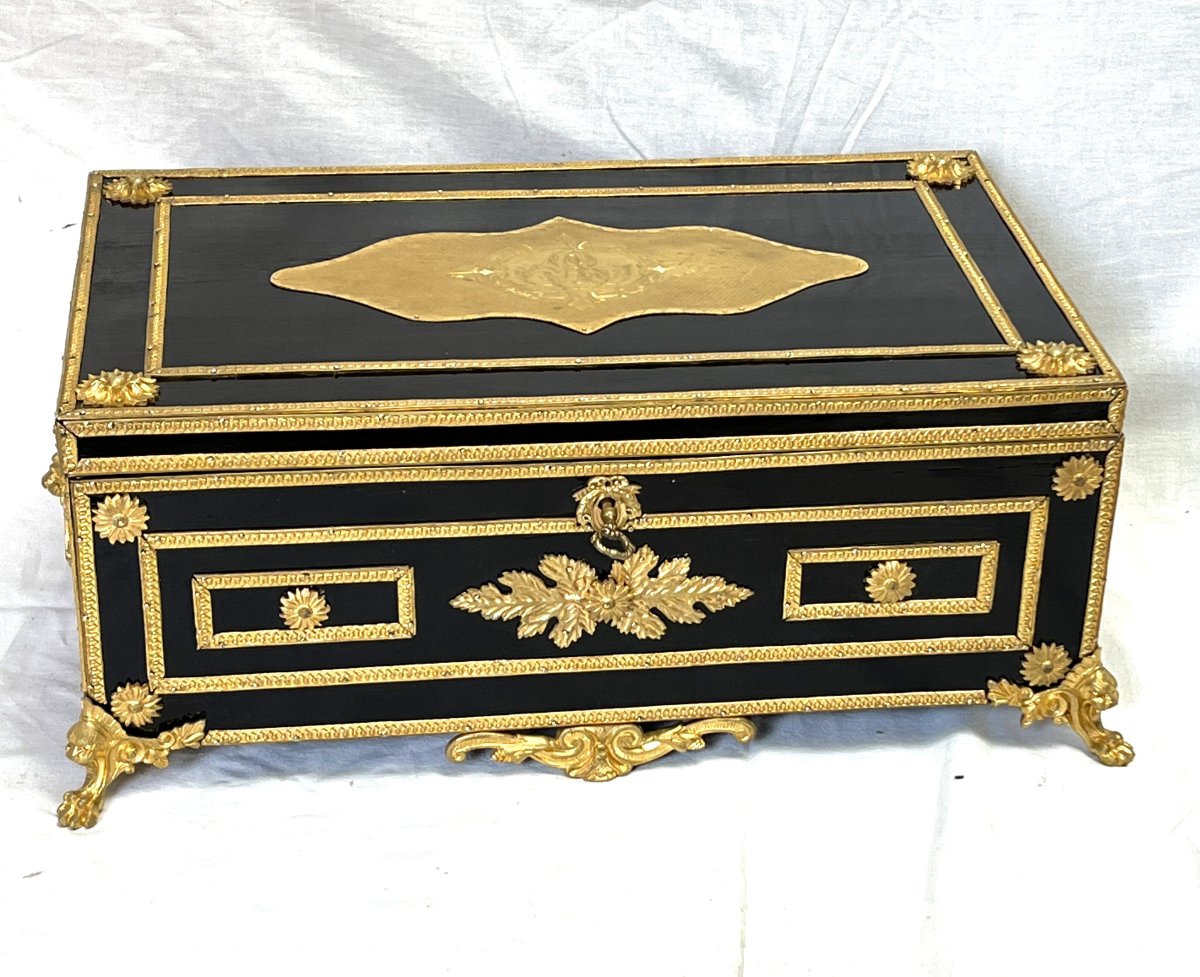 Grand coffret de voyage Boulle bronze Napoléon 3-photo-1