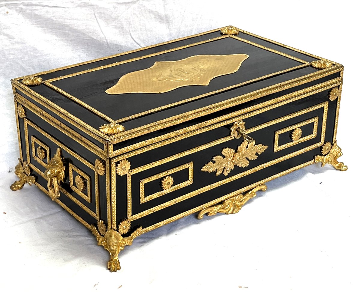 Grand coffret de voyage Boulle bronze Napoléon 3