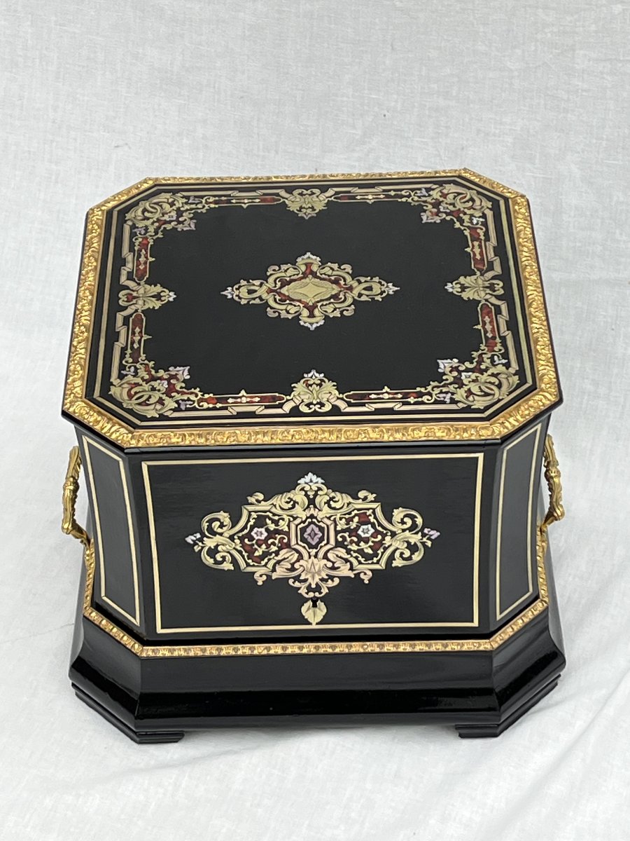 Grande cave à liqueur baccarat marqueterie Boulle Napoleon 3-photo-3