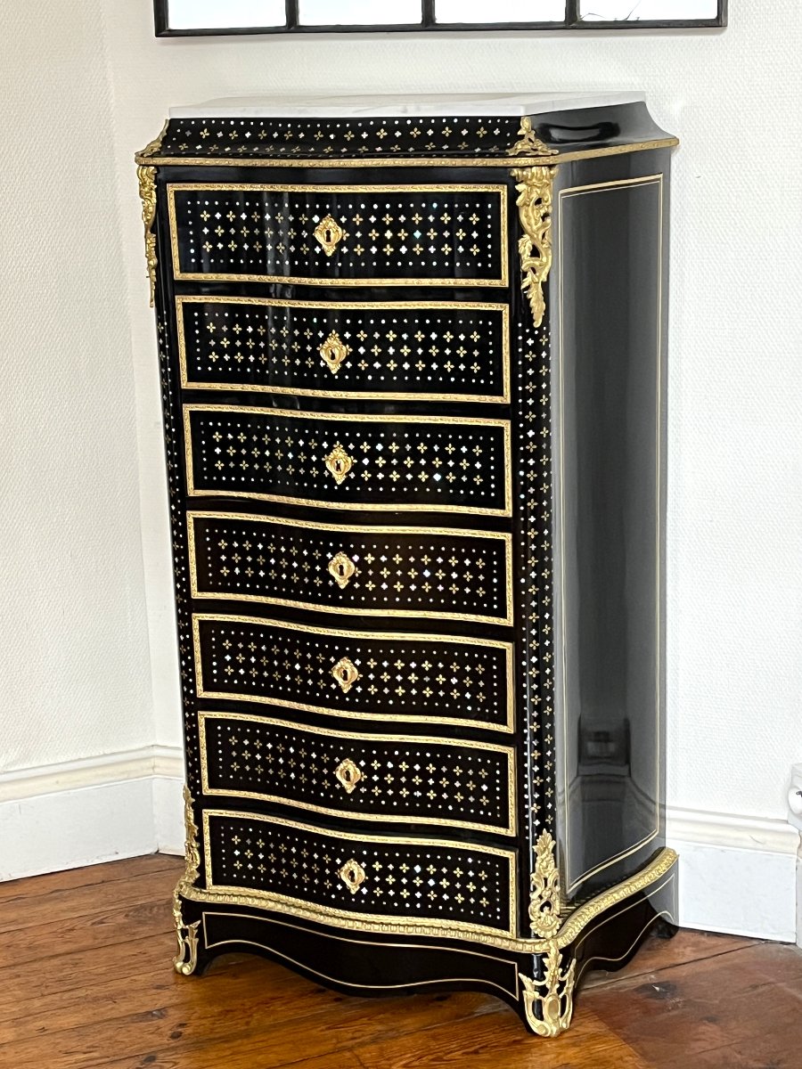 Ladies' Secretary Desk With A Boulle-style Marquetry Panel And A "reine" Bronze Napoleon III-style Finial-photo-2
