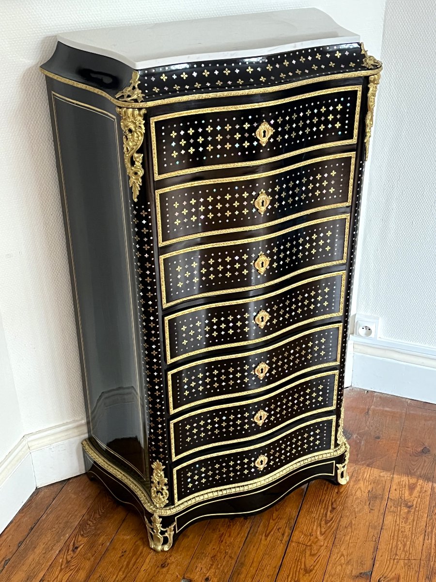 Ladies' Secretary Desk With A Boulle-style Marquetry Panel And A "reine" Bronze Napoleon III-style Finial