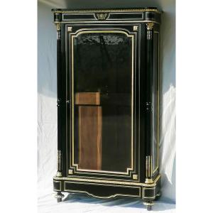 Large Showcase 3 Glazed Sides Boulle Marquetry Napoleon Napoleon III