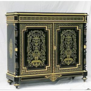 Grand Meuble d'Appui / Buffet 2 Portes Marqueterie Boulle Napoleon Napoléon III