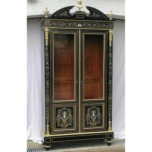 Large Boulle Marquetry Library Showcase 3 Materials Napoleon Napoleon III