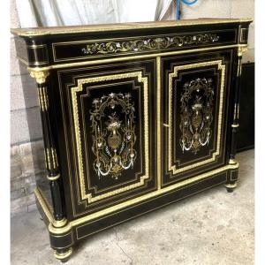 2-door Sideboard With Boulle Marquetry Columns In 3 Materials, Napoleon III