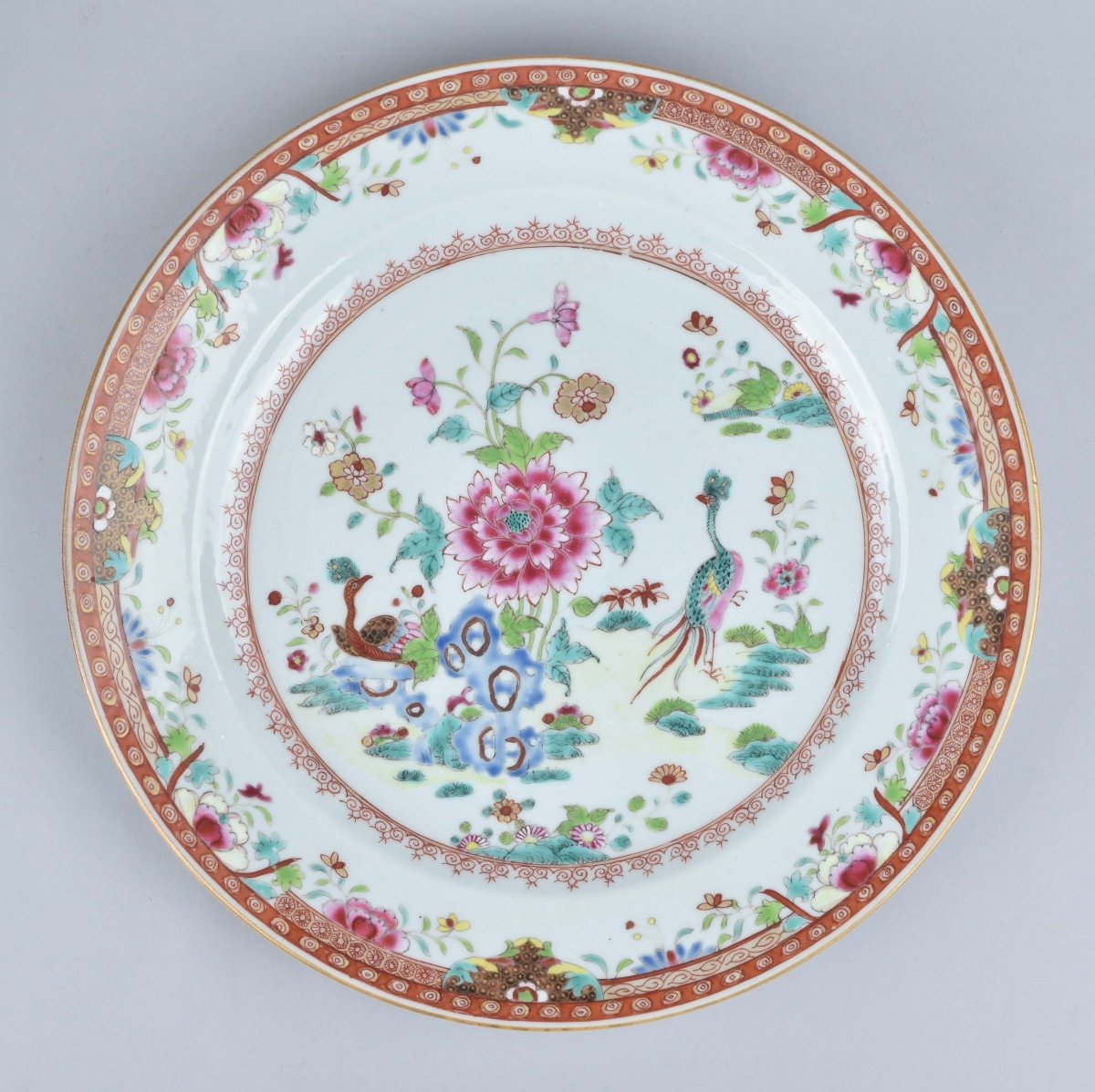 A Chinese Famille Rose “twin Peacock” Dish. Qianlong Period.